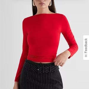 Red boatneck fitted long sleeve